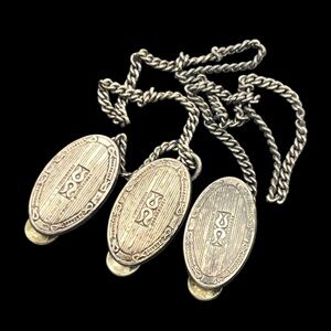 Sterling silver Victorian Era Chatelaine Sweater Clips on chain vintage pins